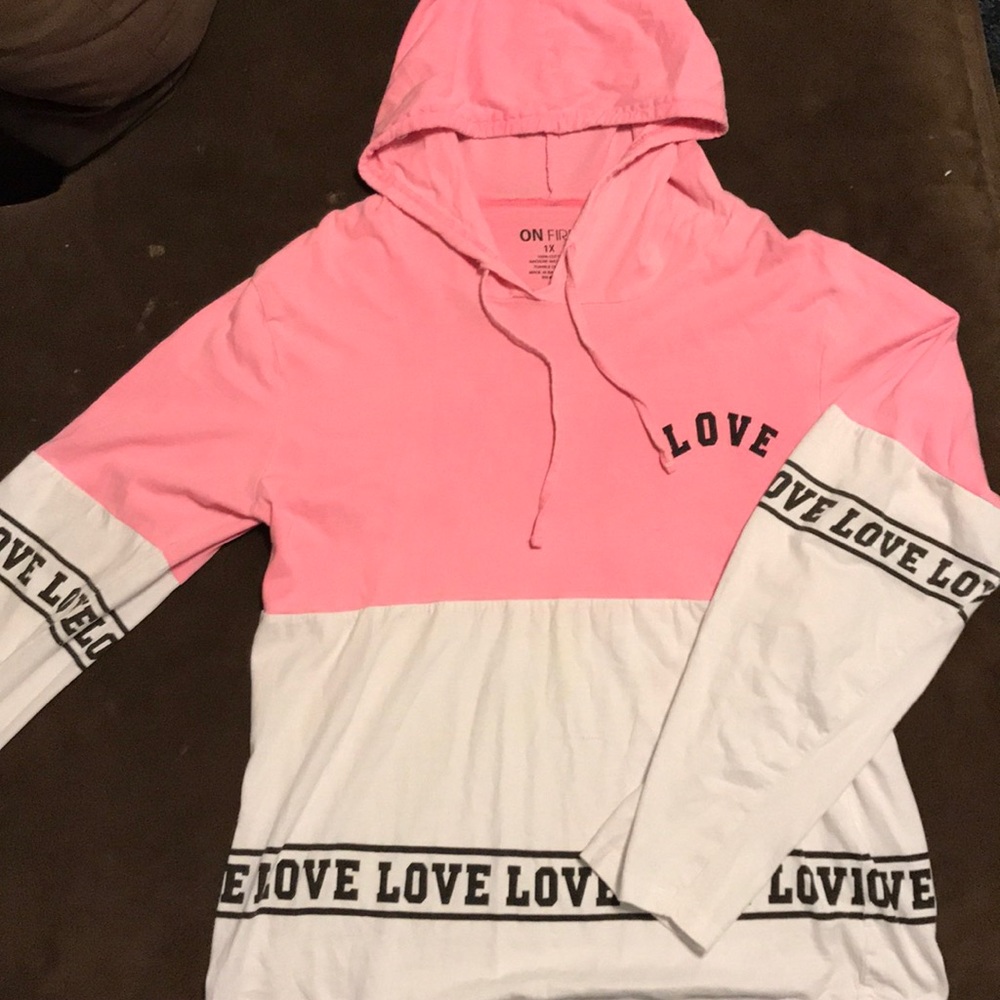 Pink and white love hoodie/shirt